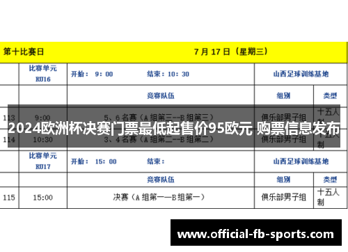 2024欧洲杯决赛门票最低起售价95欧元 购票信息发布